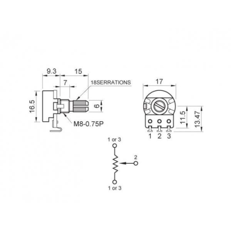 Potencjometr liniowy Partsland 500k/B-45415