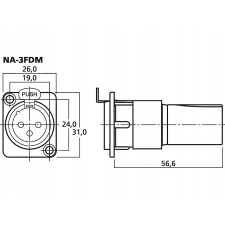 Gniazdo XLR Neutrik NA3 FDM panelowe-54914