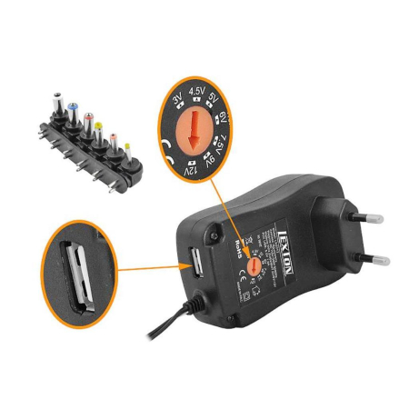 Zasilacz regulowany LXG 3V-12V/2500mA z USB -63740