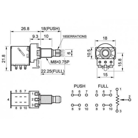 Potencjometr liniowy Partsland 250k/B push-pull-65265
